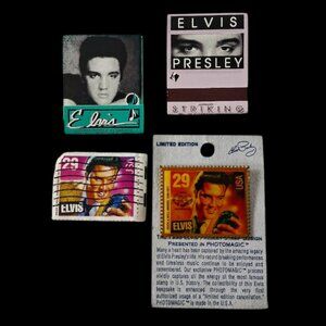 1990s Elvis Presley Collectible Matchbooks & Limited Edition 1993 Stamp Pin